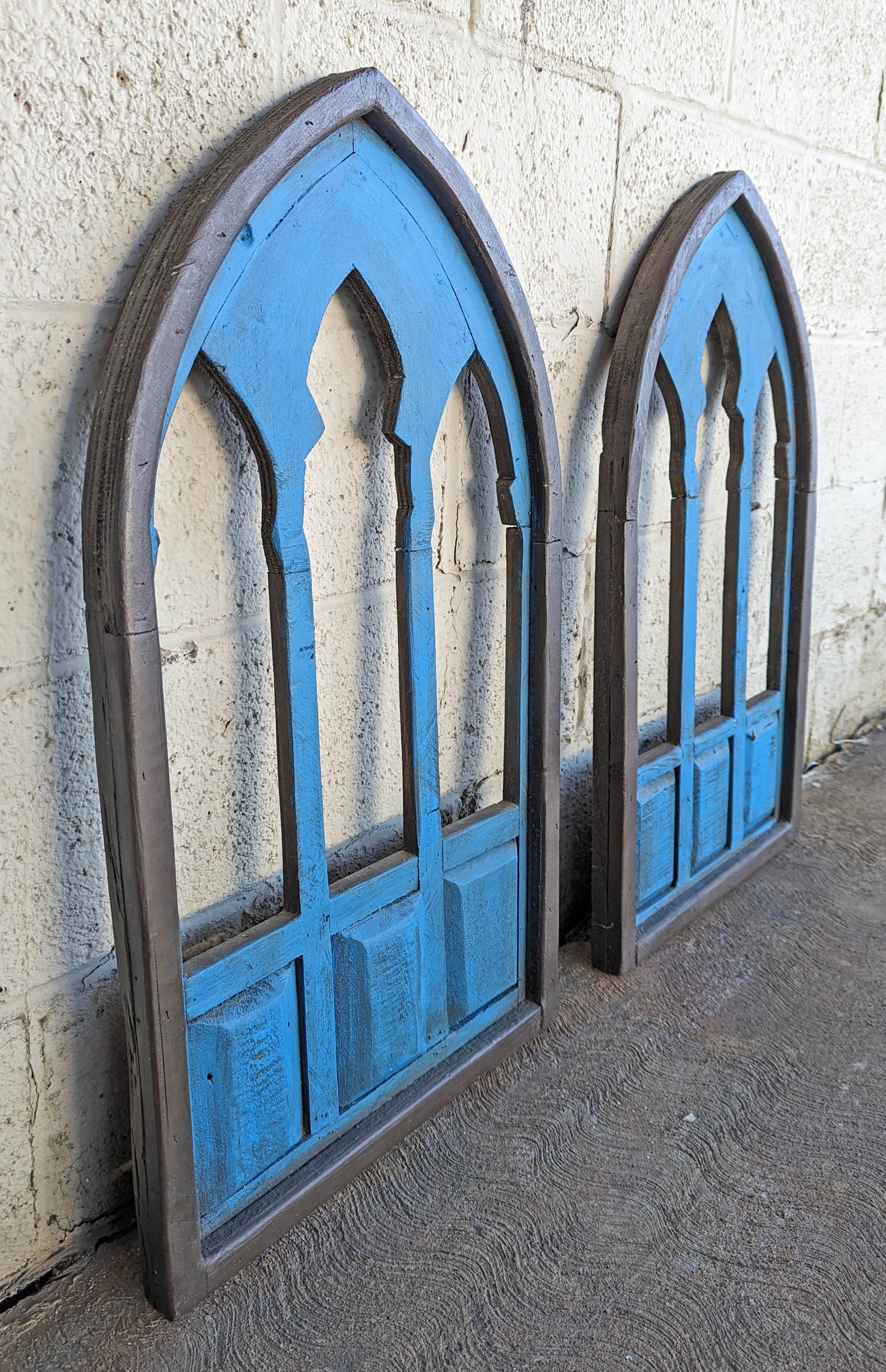18"x30" Pair Vintage Old SOLID Wood Wooden Wall Art Hanging Decor Arched Gothic Window Panel Handmade Homemade Hand Home Made Decoration