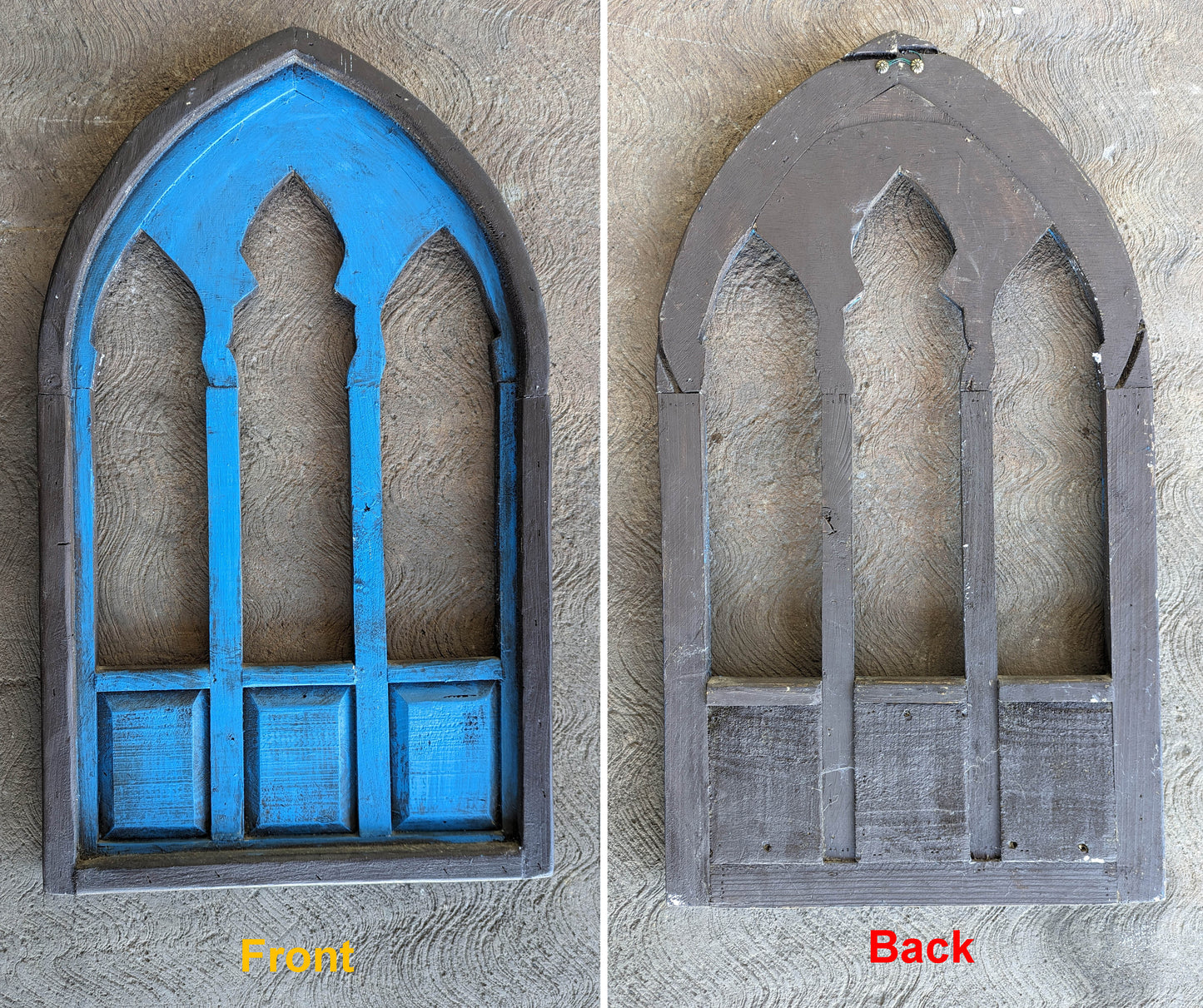 18"x30" Pair Vintage Old SOLID Wood Wooden Wall Art Hanging Decor Arched Gothic Window Panel Handmade Homemade Hand Home Made Decoration