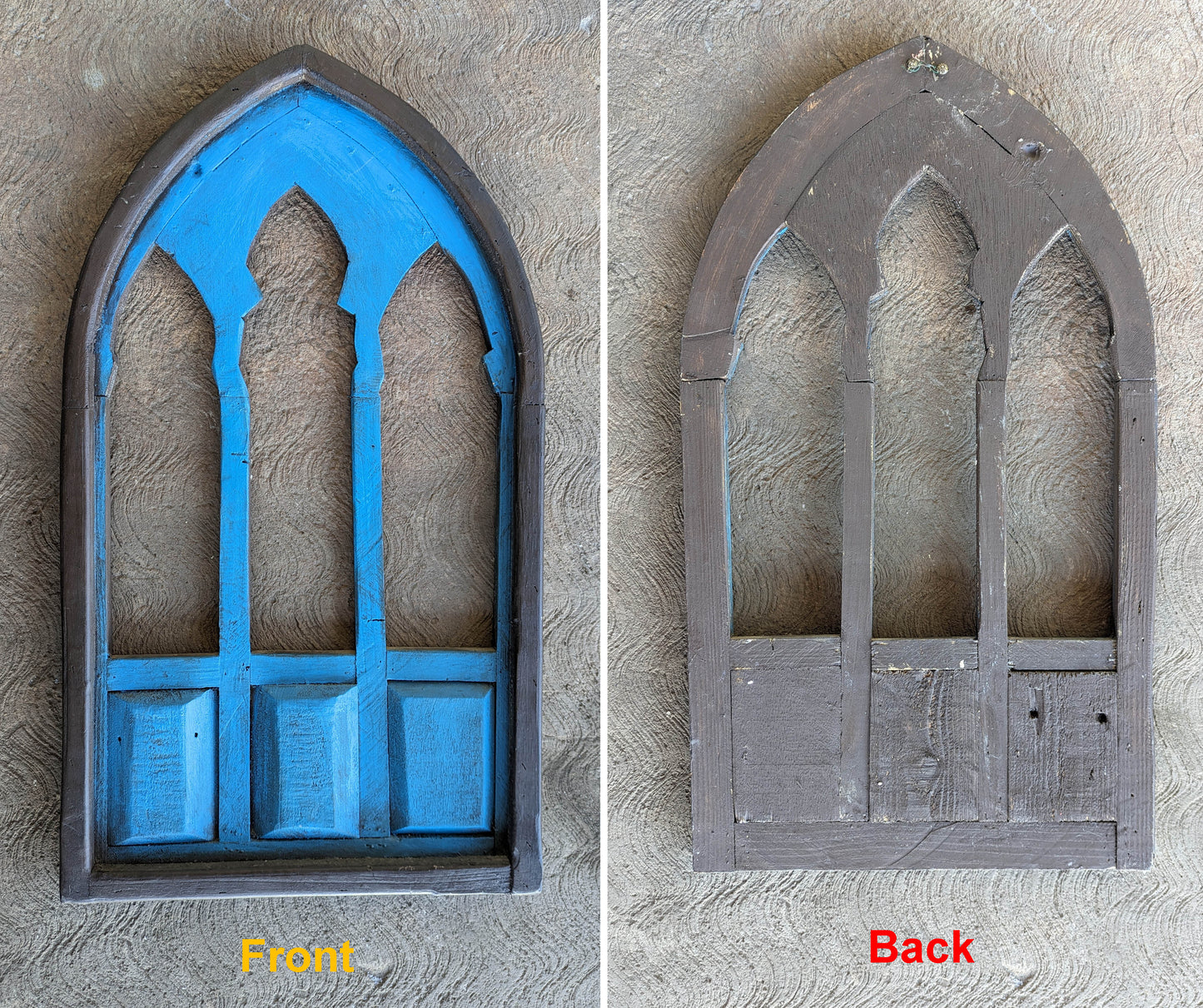 18"x30" Pair Vintage Old SOLID Wood Wooden Wall Art Hanging Decor Arched Gothic Window Panel Handmade Homemade Hand Home Made Decoration