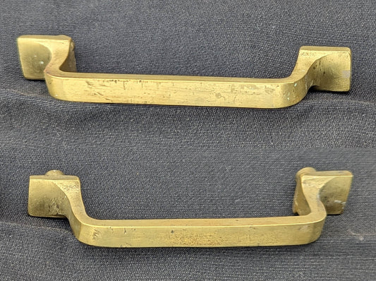 Pair Vintage Old Reclaimed Salvaged Cast Brass Drawer Cabinet Door Furniture Pull Handle