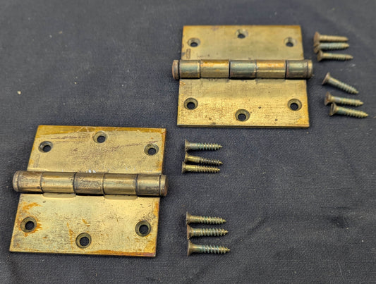 3 available Pair 3.5"x3.5" Vintage Old "Stanley" Brass Steel Interior Exterior Entry Door Hinges Butt Flat End Tip