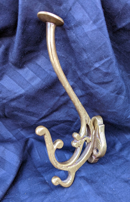 Vintage Old Reclaimed Salvaged Solid Cast Brass Bathroom Coat Towel Hook Door Wall Mount