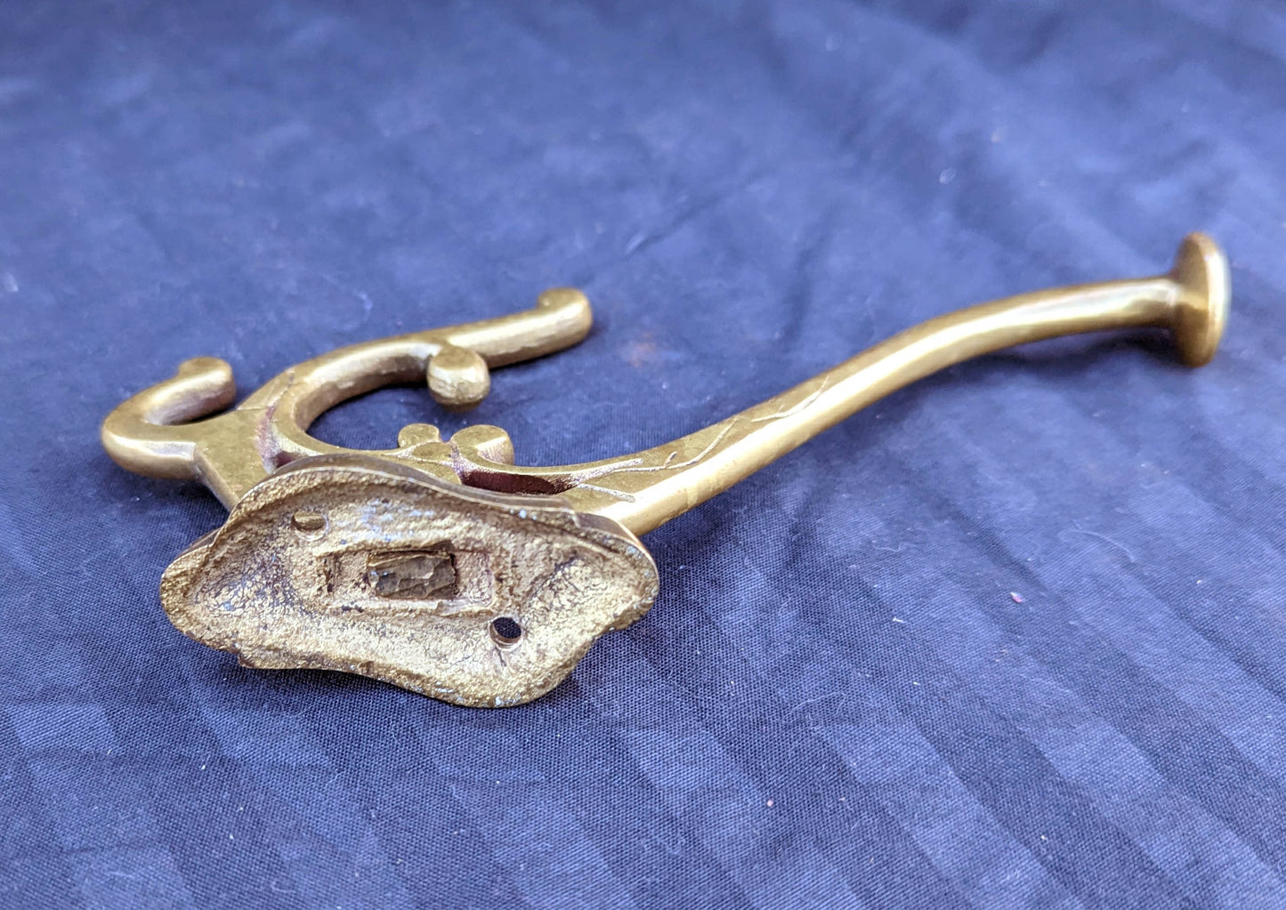 Vintage Old Reclaimed Salvaged Solid Cast Brass Bathroom Coat Towel Hook Door Wall Mount