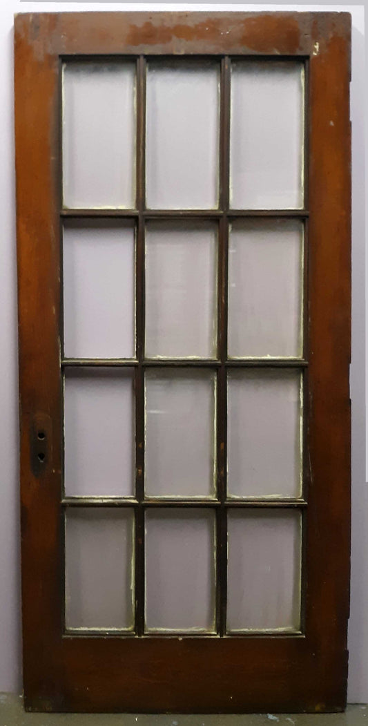 35.5"x80"x2" Antique Vintage Old Reclaimed Salvaged Wood Wooden Interior French Door Window Glass