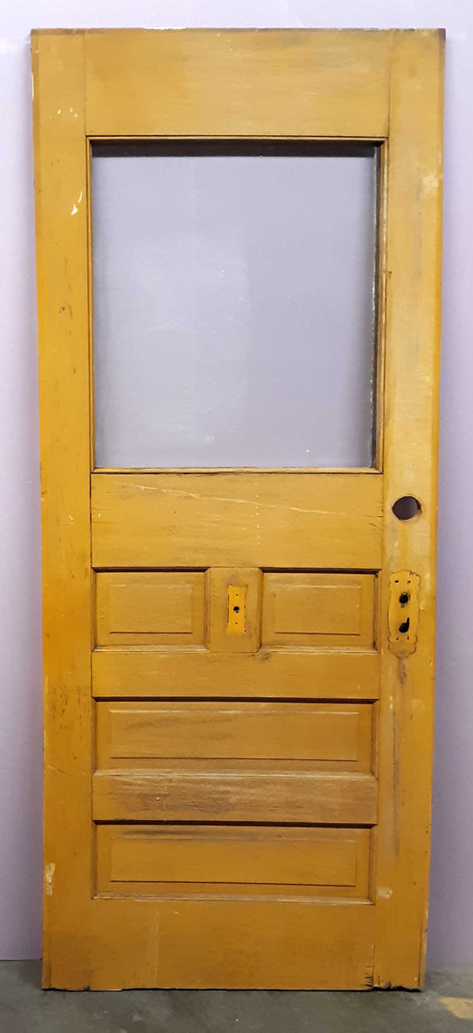 32"x79" Antique Vintage Old Reclaimed Salvaged SOLID Wood Wooden Entry Door Window Wavy Glass Lite