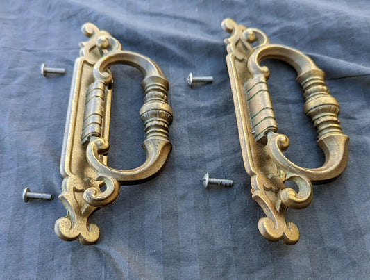 Pair Vintage Old Reclaimed Salvaged "Broyhill" Antique Brass Dresser Chest Desk Drawer Furniture Bail Pulls Handles