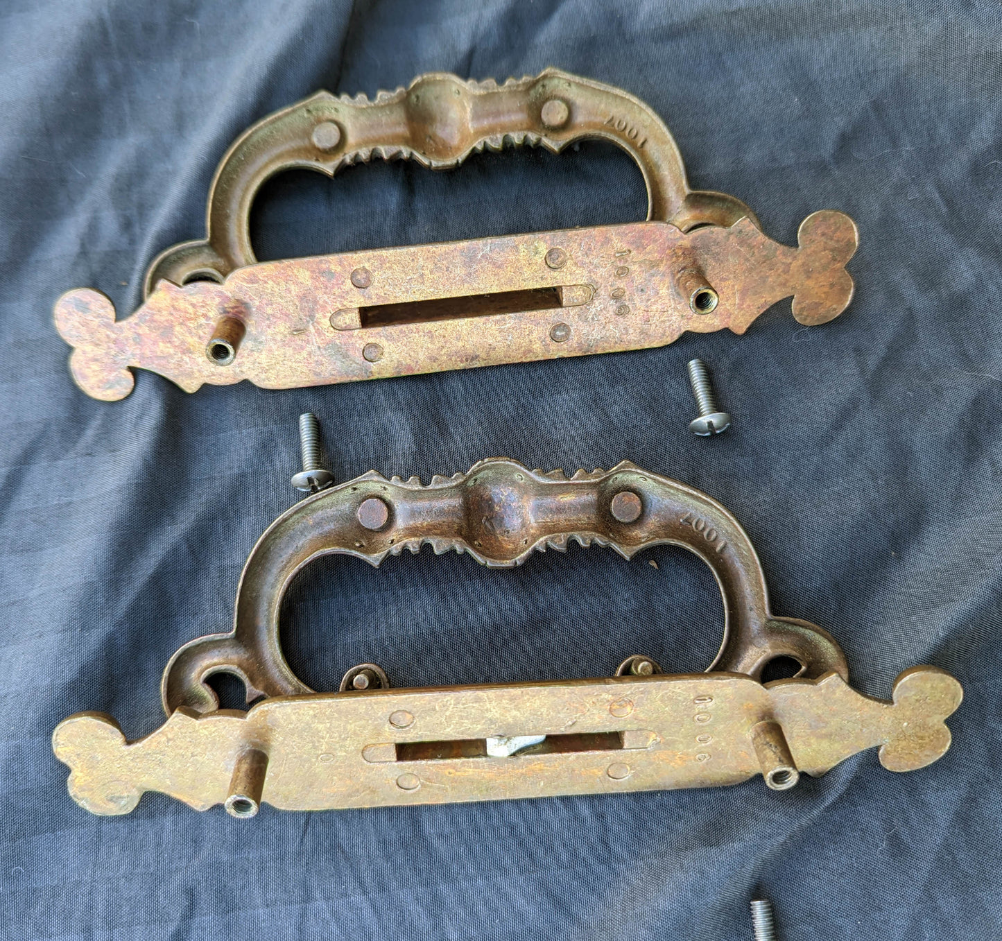 Pair Vintage Old Reclaimed Salvaged "Broyhill" Antique Brass Dresser Chest Desk Drawer Furniture Bail Pulls Handles