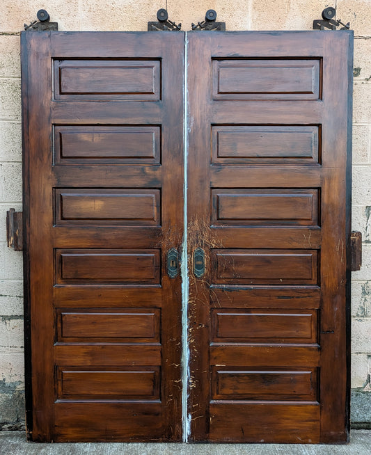 62"x83.5"x1.75" Pair Antique Vintage Old Reclaimed Salvaged Victorian SOLID Wooden Double Pocket Doors