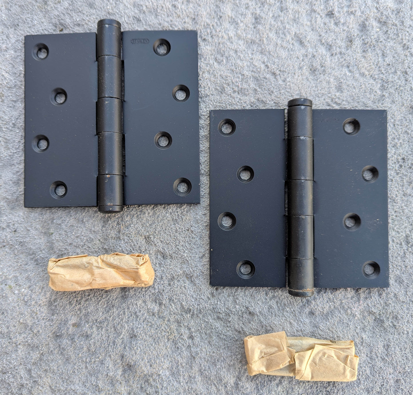 2 available Pair 4"x4" NOS Vintage Old "Stanley" Black Steel Exterior Entry Door Hinges Screws NIB