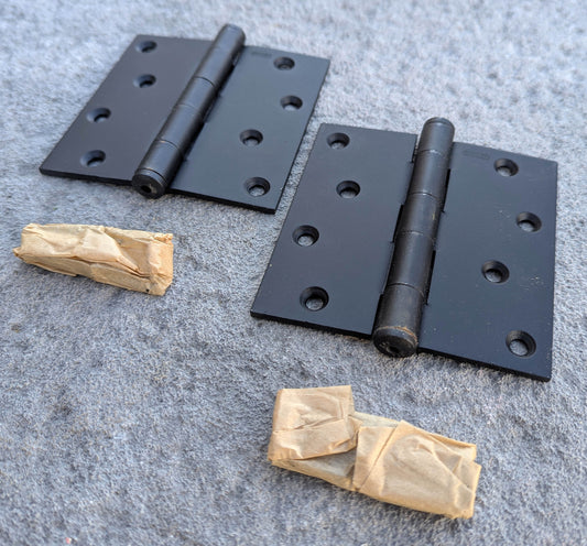 2 available Pair 4"x4" NOS Vintage Old "Stanley" Black Steel Exterior Entry Door Hinges Screws NIB