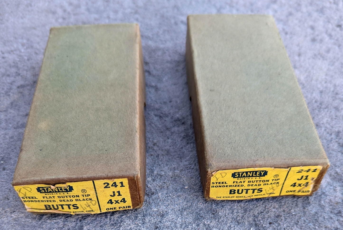 2 available Pair 4"x4" NOS Vintage Old "Stanley" Black Steel Exterior Entry Door Hinges Screws NIB