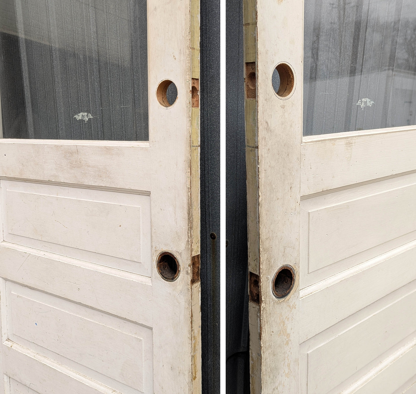 32"x79" Antique Vintage Old Reclaimed Salvaged SOLID Wood Wooden Back Side Entry Exterior Back Side Door 3 Raised Panels Single Window Glass