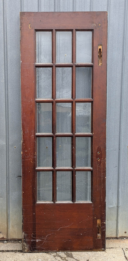 30"x83"x1.75" Antique Vintage Old Reclaimed Salvaged SOLID Wood Wooden Front Back Side Entry Exterior Back Side Door 15 Window Glass Lites Panes