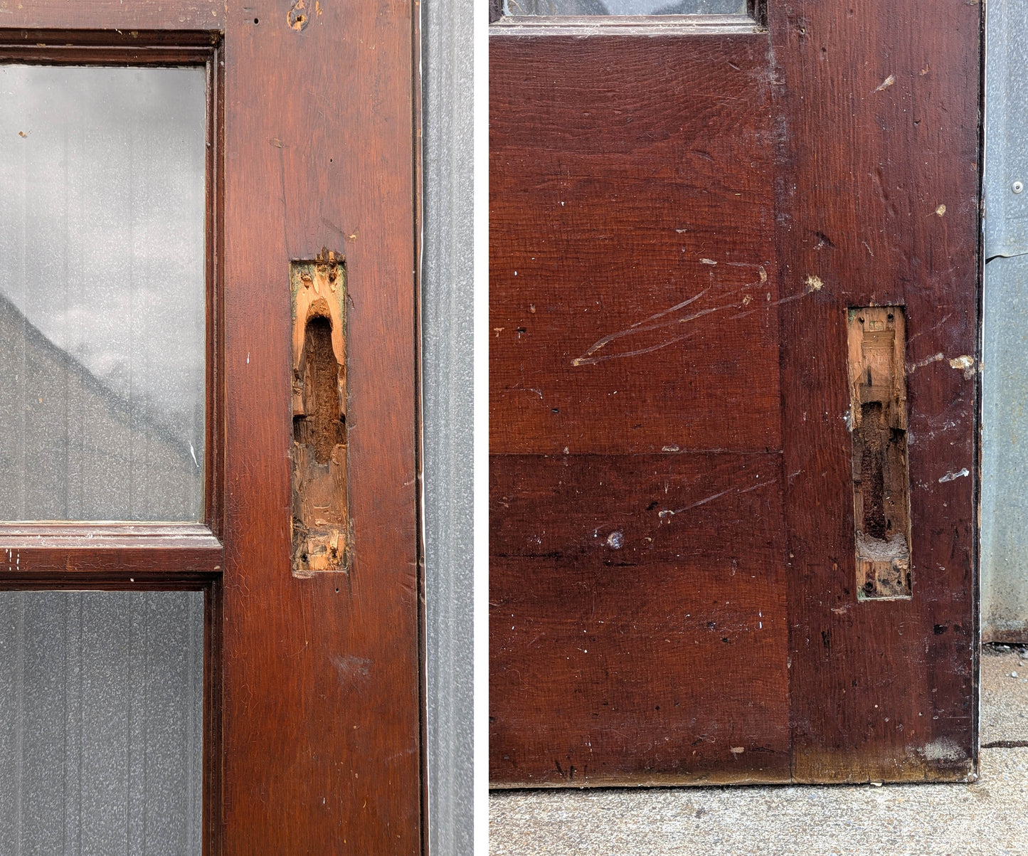 30"x83"x1.75" Antique Vintage Old Reclaimed Salvaged SOLID Wood Wooden Front Back Side Entry Exterior Back Side Door 15 Window Glass Lites Panes