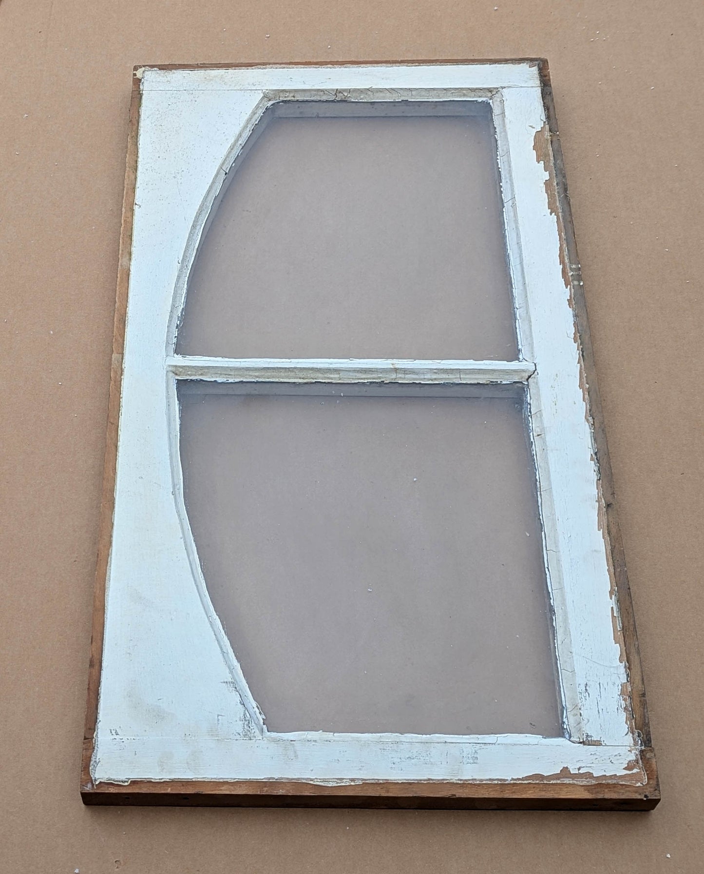32"x17" Antique Vintage Old Reclaimed Salvaged SOLID Wood Wooden Sash Window 2 Arched Glass Lites Panes
