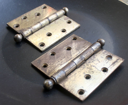 3 available CLEAN Pair 4"x4" Antique Vintage Old Reclaimed Salvaged Brass Steel Exterior Entry Door Hinges Stanley National McKinney