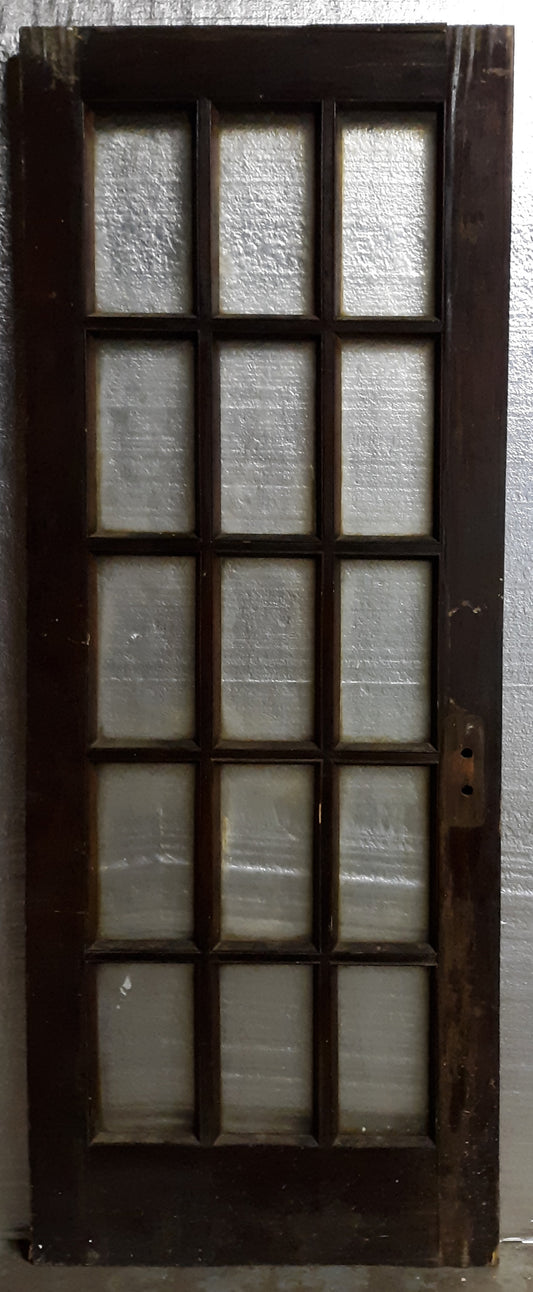 29"x79.5"x1.75" Antique Vintage Old Wood Wooden Exterior French Door 15 Window Glass