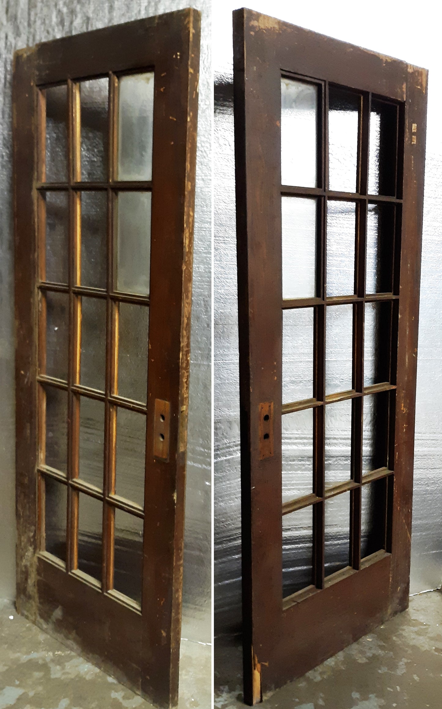 32"x79.5"x1.75" Antique Vintage Old Reclaimed Salvaged Wood Wooden Exterior French Door Window Glass