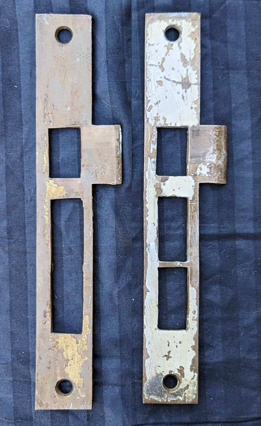 9 available Antique Vintage Old Salvaged Reclaimed SOLID Cast Bronze Entry Exterior Commercial Door Strike Striker Receiver Catch Plates