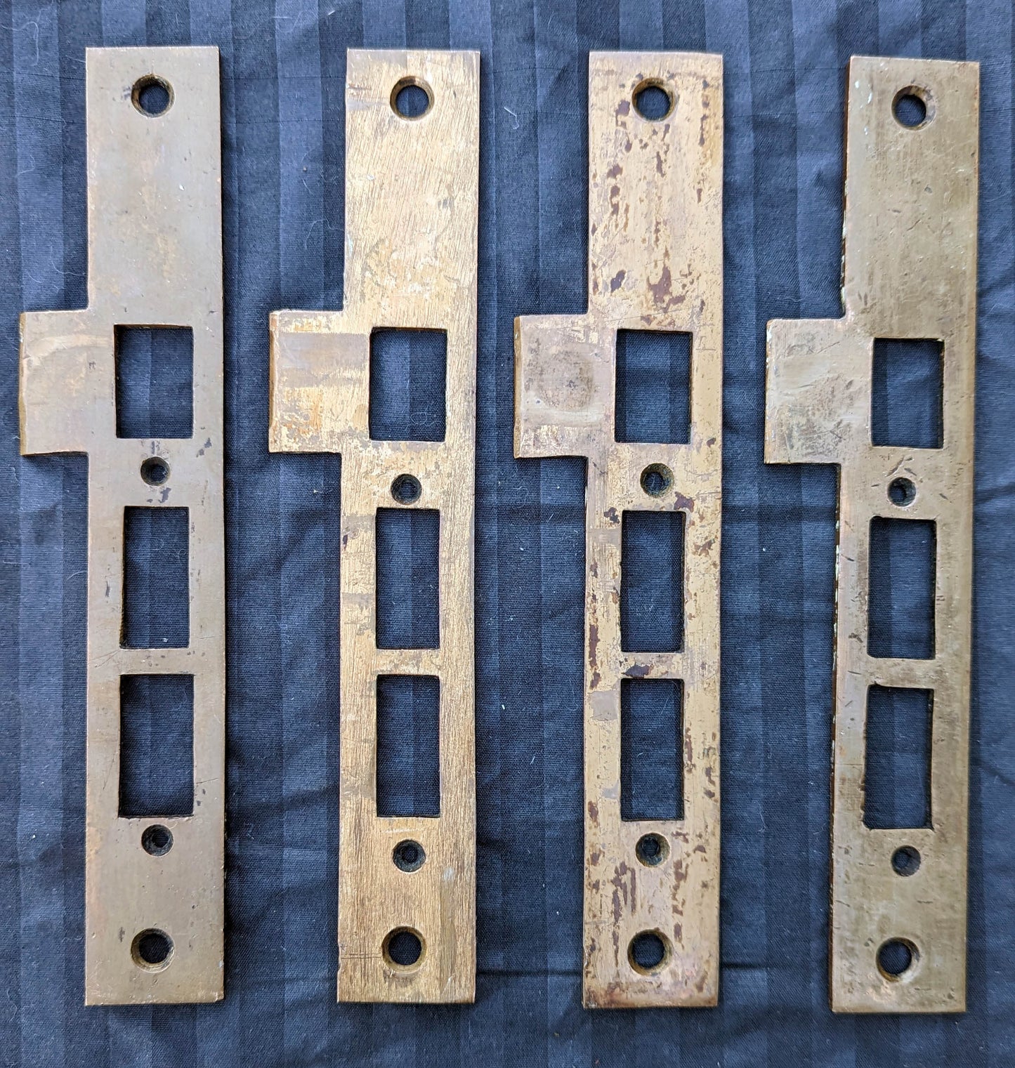 9 available Antique Vintage Old Salvaged Reclaimed SOLID Cast Bronze Entry Exterior Commercial Door Strike Striker Receiver Catch Plates