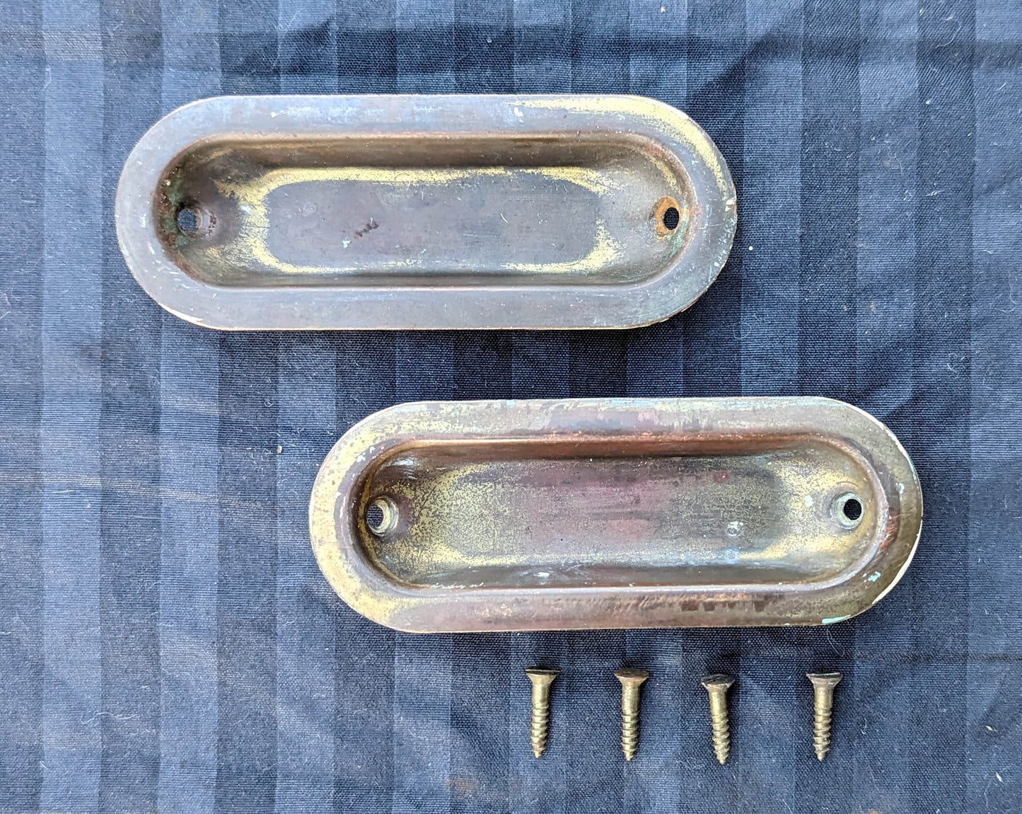 Pair Antique Vintage Old Salvaged Reclaimed Steel Brass Window Sash Pulls Lifts Handles Pocket Sliding Door