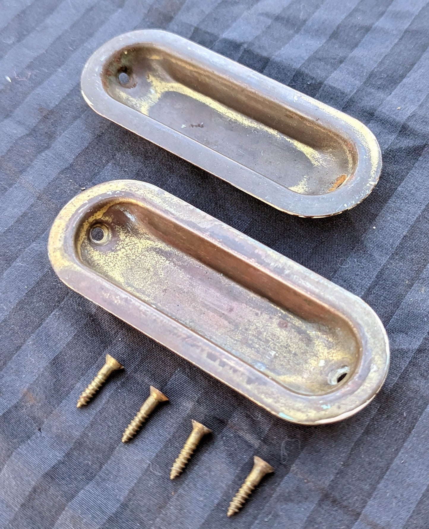 Pair Antique Vintage Old Salvaged Reclaimed Steel Brass Window Sash Pulls Lifts Handles Pocket Sliding Door