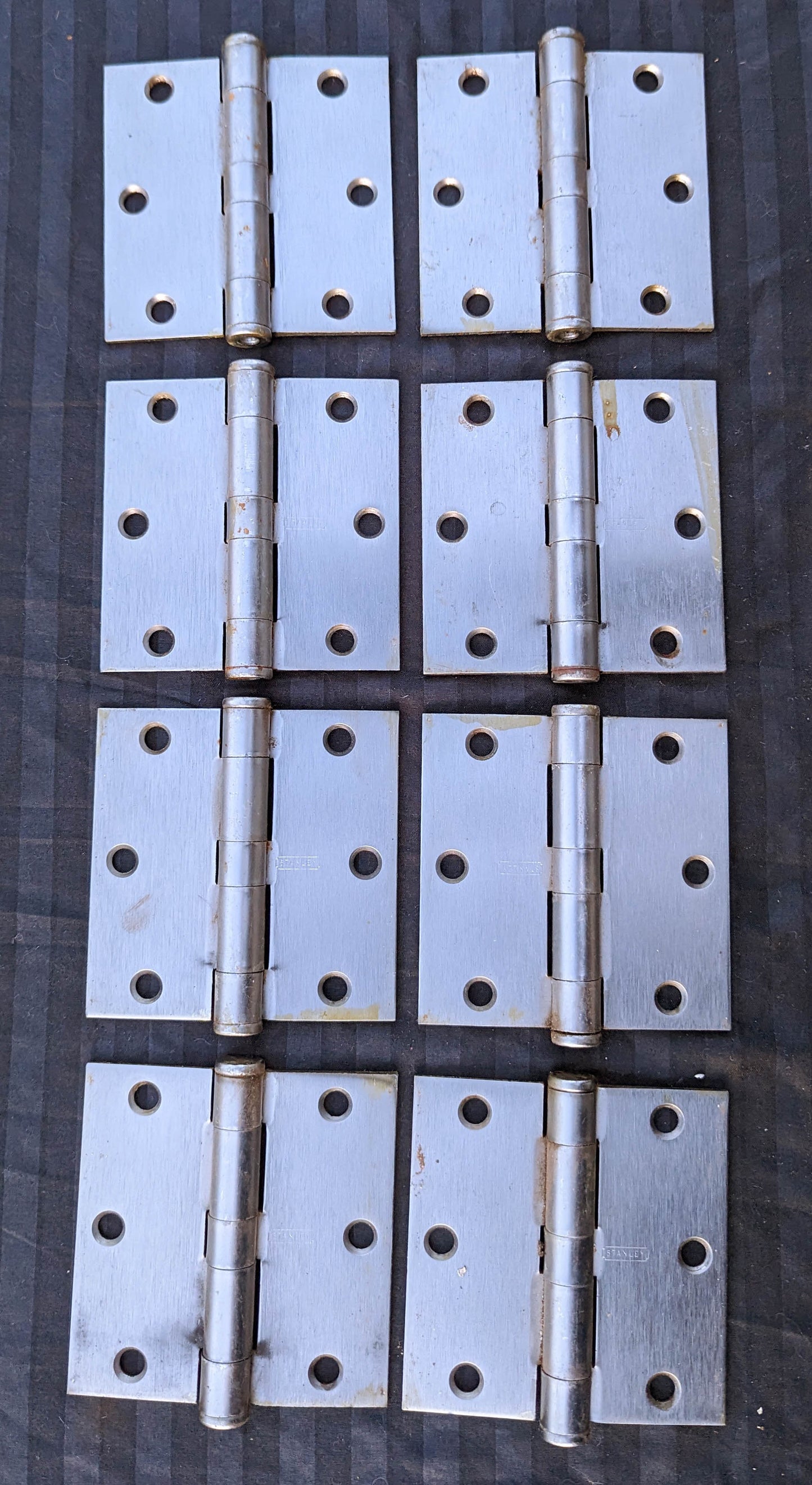 4 available Pair 3.5"x3.5" Vintage Old "Stanley" Steel Satin Nickel Finish Interior Exterior Entry Door Hinges