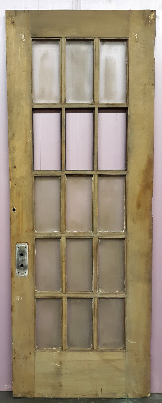 30"x84"x1.75" Antique Vintage Old Reclaimed Salvaged Wood Exterior French Door Window Beveled Glass