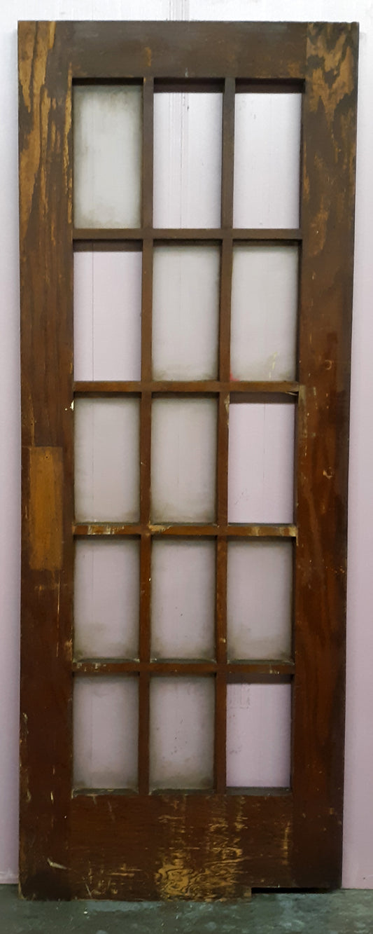 30"x84"x1.75" Antique Vintage Old Reclaimed Salvaged Wood Exterior French Door Window Wavy Glass
