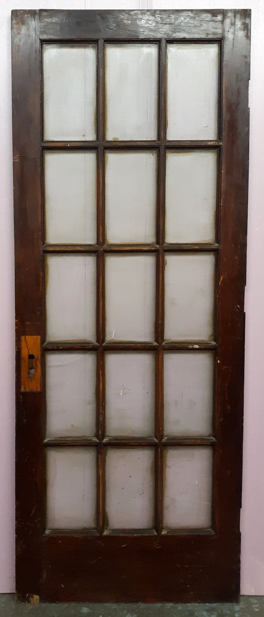 30"x80"x1.5" Antique Vintage Old Reclaimed Salvaged SOLID Wood Wooden Exterior Entry French Side Back Door Window Wavy Glass Lites Panes
