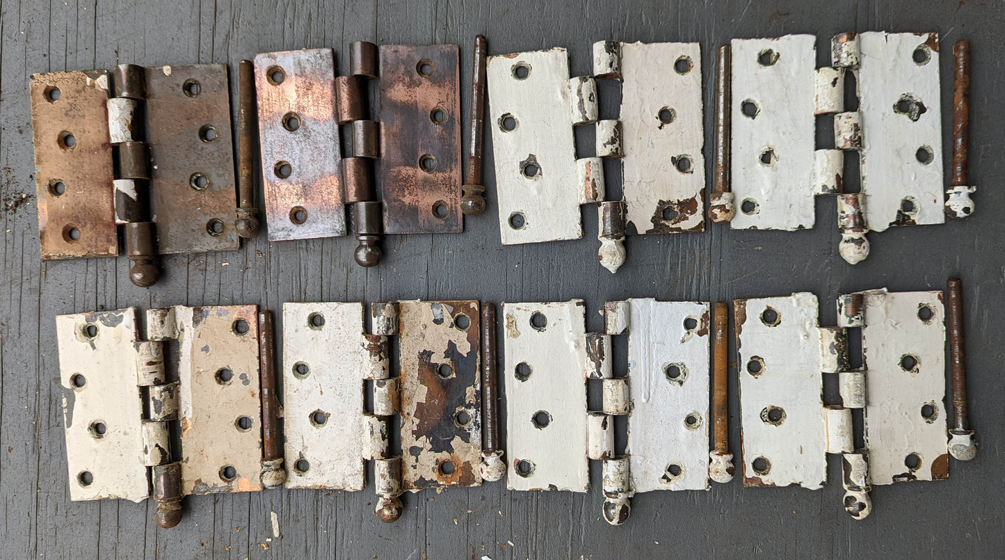 4 Pair available 4"x4" Antique Vintage Old Reclaimed Salvaged Steel Bronze Copper Ball Tip Finial Exterior Entry Door Hinges Screws