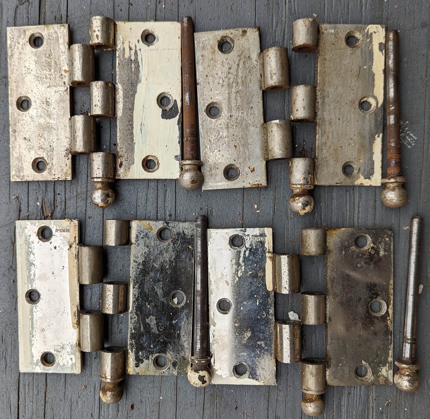 2 Pair available 3.5"x3.5" Antique Vintage Old Reclaimed Salvaged Steel Chrome Ball Tip Finial Interior Door Hinges Screws