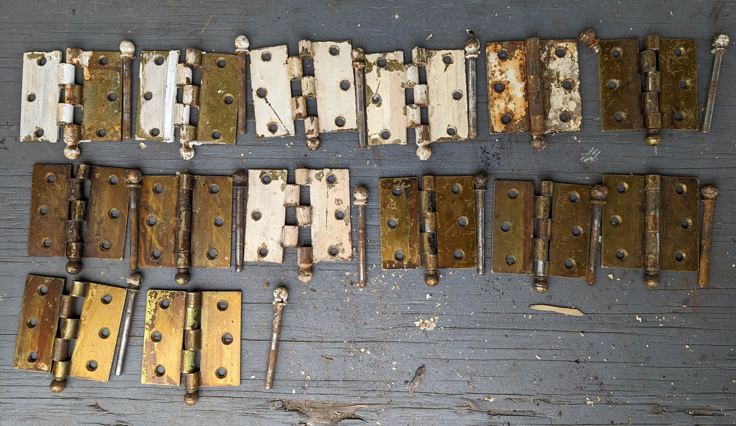 7 available CLEAN Pair 3"x3" Antique Vintage Old Reclaimed Salvaged Brass Steel Interior Door Hinges