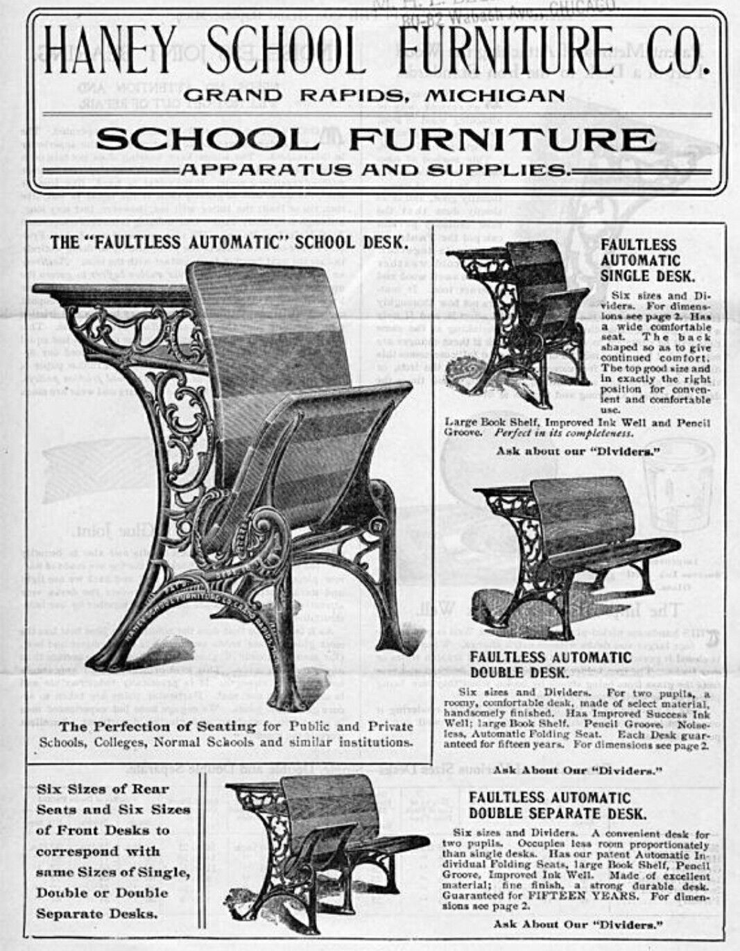 Antique "Haney School Furniture Co" Vintage Old Victorian Wood Wooden Ornate Cast Iron Legs Student Child Desk Side End Table Foldable Seat