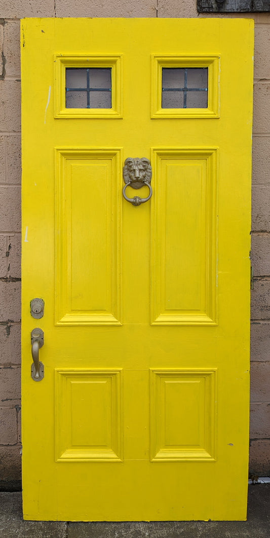 35.5"x83"x1.75" Vintage Antique Old Reclaimed Salvaged SOLID Wooden Entry Exterior Front Door Window Leaded Glass Hardware