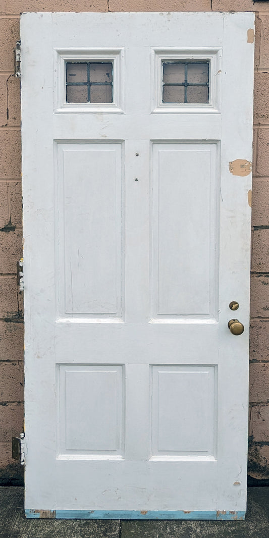 35.5"x83"x1.75" Vintage Antique Old Reclaimed Salvaged SOLID Wooden Entry Exterior Front Door Window Leaded Glass Hardware