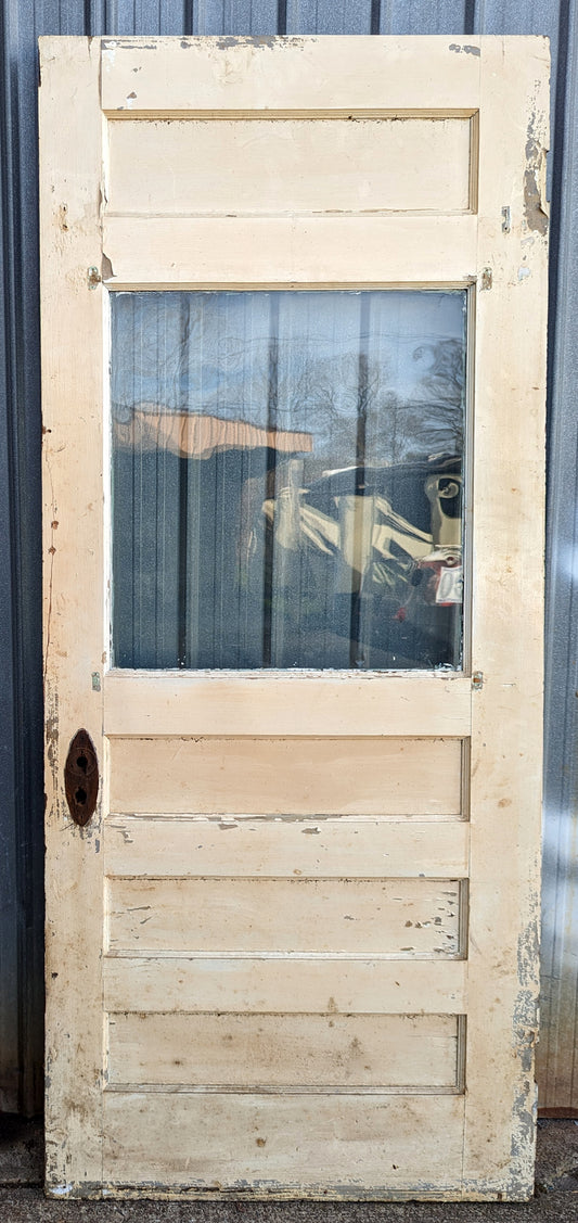 32"x80" Antique Vintage Old Salvaged Reclaimed SOLID Wood Wooden Entry Door 4 Panels Glass