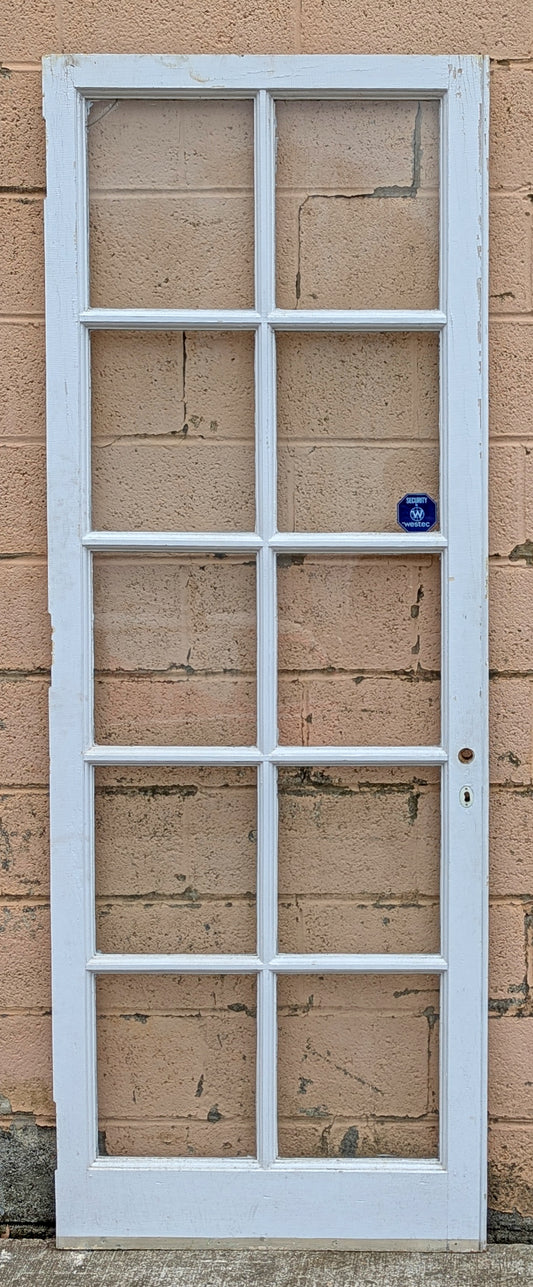 29.5"x83.5"x2" Antique Vintage Old Reclaimed Salvaged SOLID Wood Wooden Interior French Door 10 Windows Wavy Glass