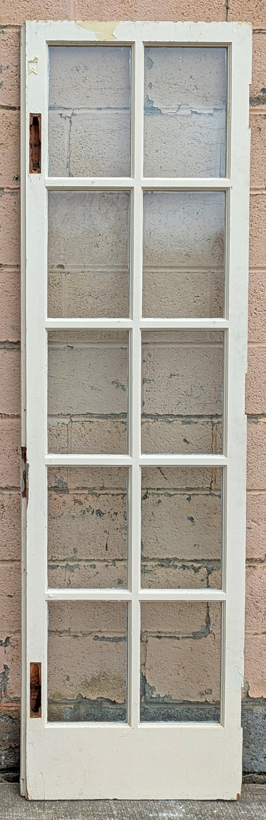 23.5"x83.5"x2"" Antique Vintage Old Reclaimed Salvaged SOLID Wood Wooden Interior French Door 10 Windows Wavy Glass