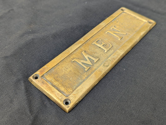 8.5"x3" Antique Vintage Old SOLID Bronze Brass "MEN" Bathroom Door Plate Plaque Sign Salvaged Reclaimed
