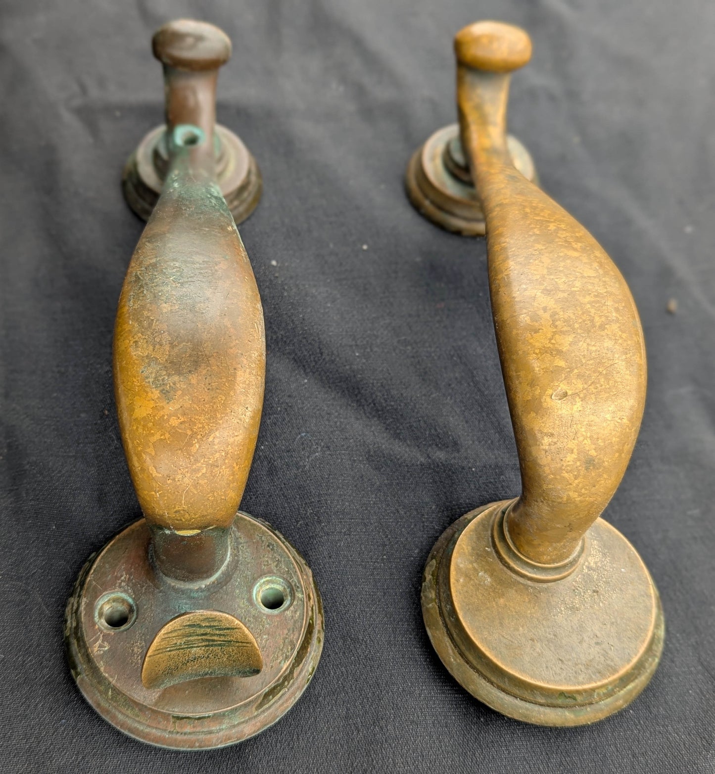 HEAVY! Pair 9" Antique Vintage Old Reclaimed Salvaged SOLID Cast Bronze Entry Exterior Door Handles Pulls