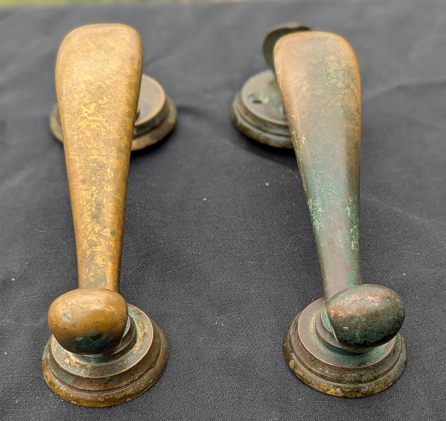 HEAVY! Pair 9" Antique Vintage Old Reclaimed Salvaged SOLID Cast Bronze Entry Exterior Door Handles Pulls