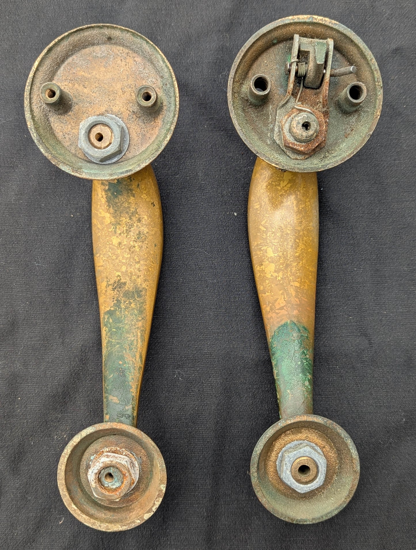 HEAVY! Pair 9" Antique Vintage Old Reclaimed Salvaged SOLID Cast Bronze Entry Exterior Door Handles Pulls