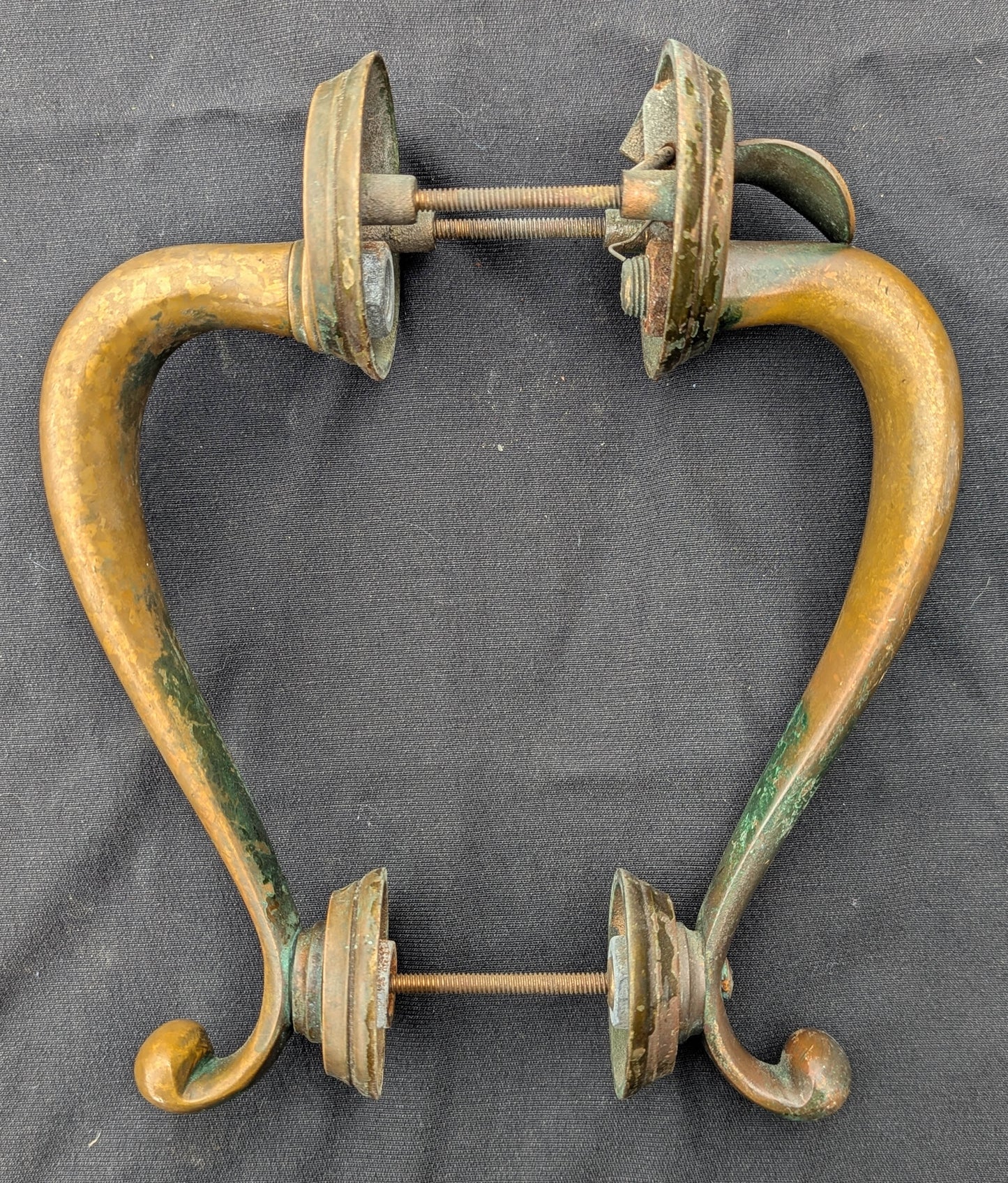 HEAVY! Pair 9" Antique Vintage Old Reclaimed Salvaged SOLID Cast Bronze Entry Exterior Door Handles Pulls