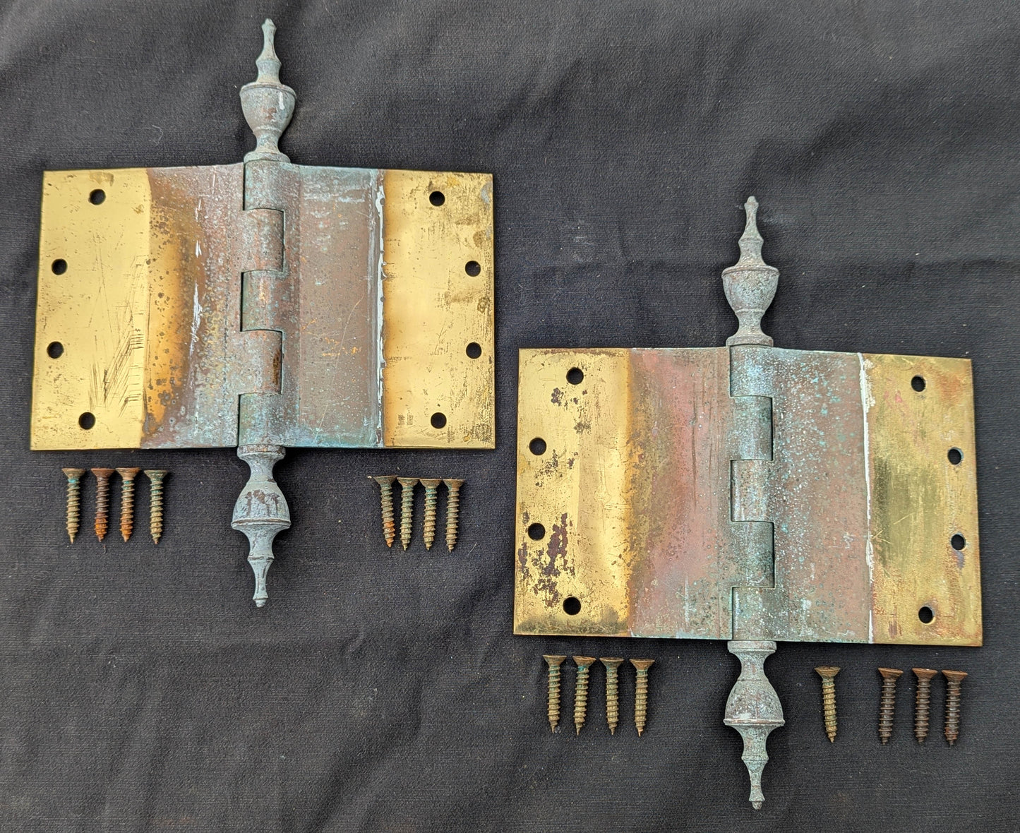 3 available Pair Set 8"x5" Vintage Old "Lawrence" SOLID Brass Exterior Entry Door Ball Bearing Architectural Hinges Steeple Tip Finial Screws Reclaimed Salvaged (Copy)