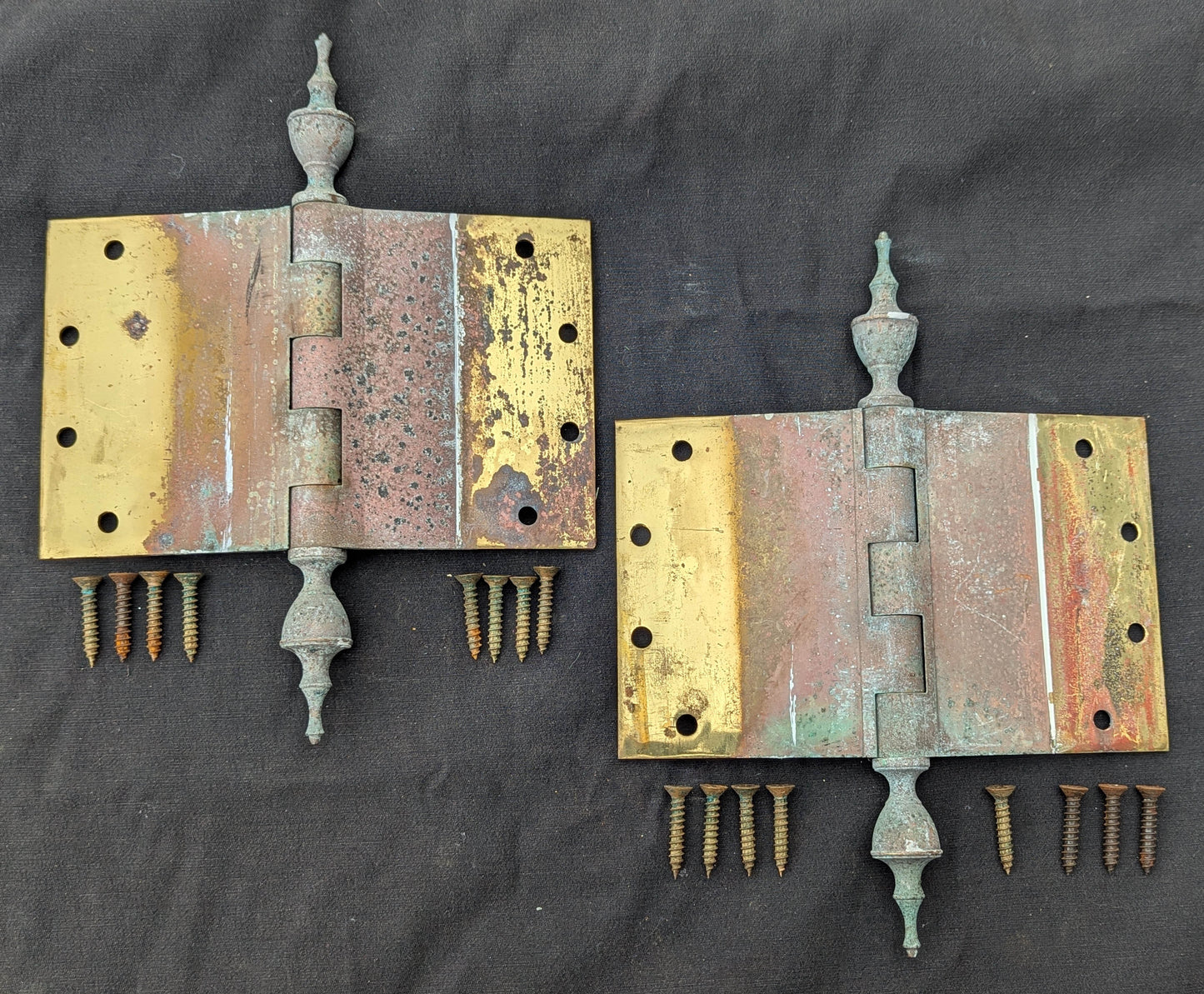 3 available Pair Set 8"x5" Vintage Old "Lawrence" SOLID Brass Exterior Entry Door Ball Bearing Architectural Hinges Steeple Tip Finial Screws Reclaimed Salvaged (Copy)