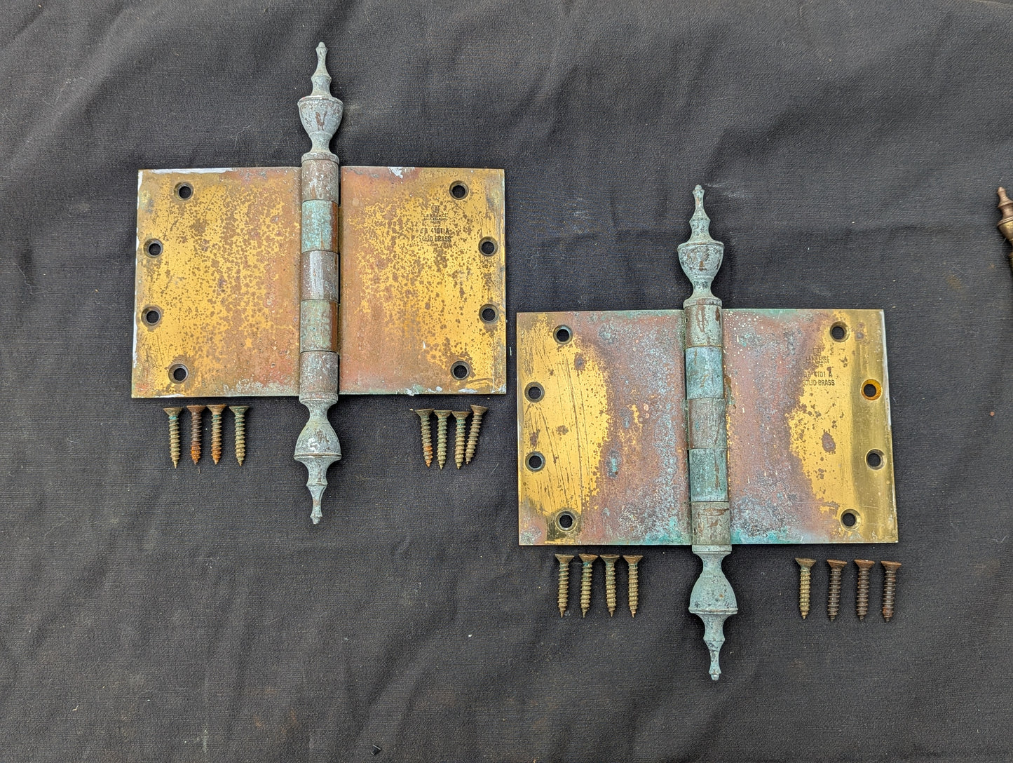 3 available Pair Set 8"x5" Vintage Old "Lawrence" SOLID Brass Exterior Entry Door Ball Bearing Architectural Hinges Steeple Tip Finial Screws Reclaimed Salvaged (Copy)