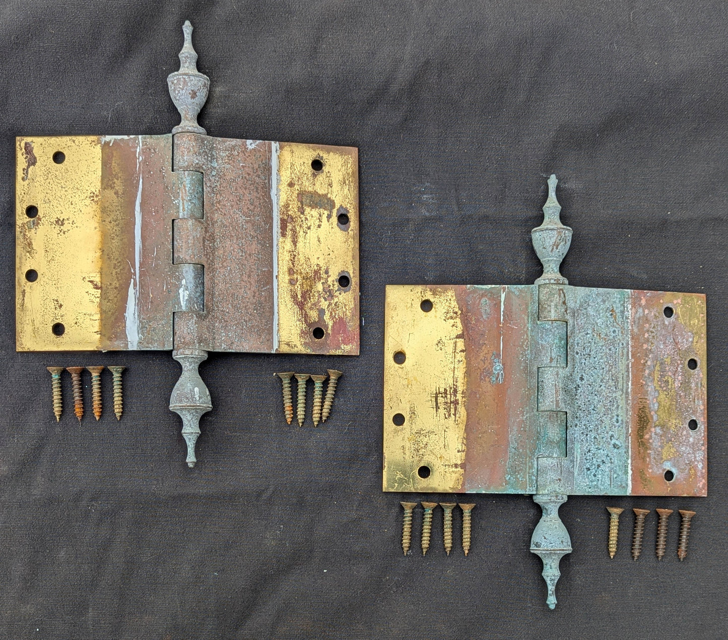 3 available Pair Set 8"x5" Vintage Old "Lawrence" SOLID Brass Exterior Entry Door Ball Bearing Architectural Hinges Steeple Tip Finial Screws Reclaimed Salvaged (Copy)