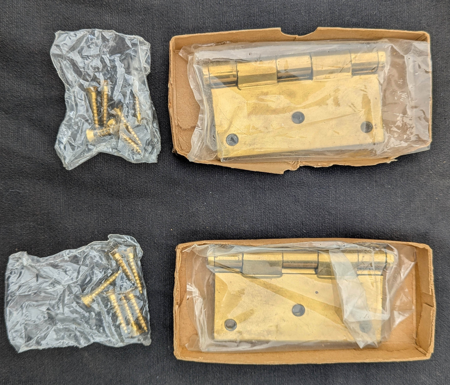 Pair 3.5"x3.5" NOS Vintage Old "Stanley" Brass Interior Door Hinges Screws NIB