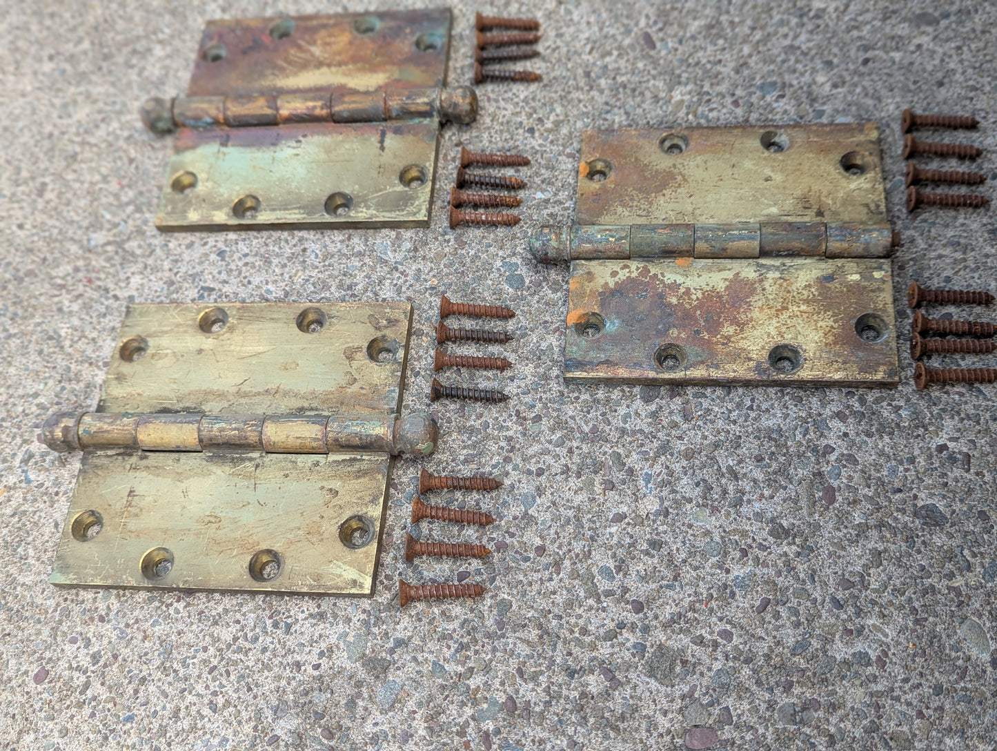 1/4" THICK 5"x5" Antique Vintage Old SOLID Brass Exterior Entry Door Hinges Ball Tip Salvaged Reclaimed